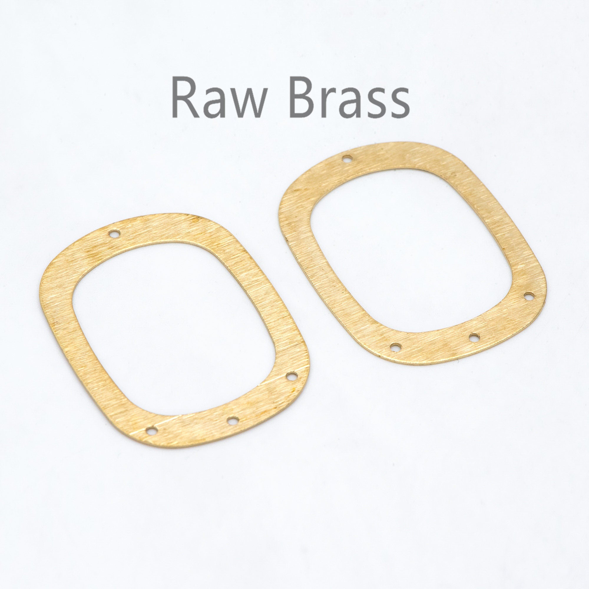 10pcs Raw Brass Rectangle Charms 36x27mm, Geometric Multi Hole Connectors (RB-208)